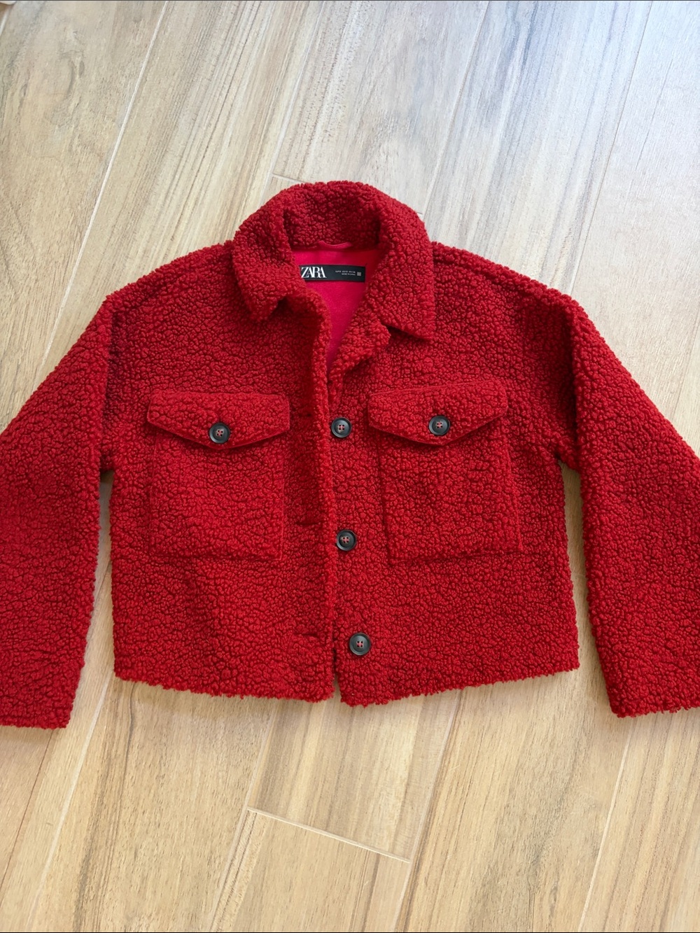 ZARA Cropped Red Sherpa Jacket